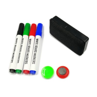 Dry erase marker pen set with magnet and eraser suitable for school and office